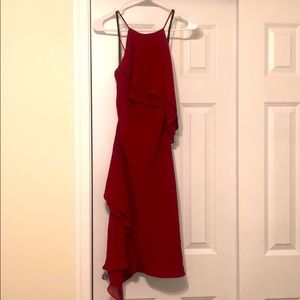 Red ruffled midi dress